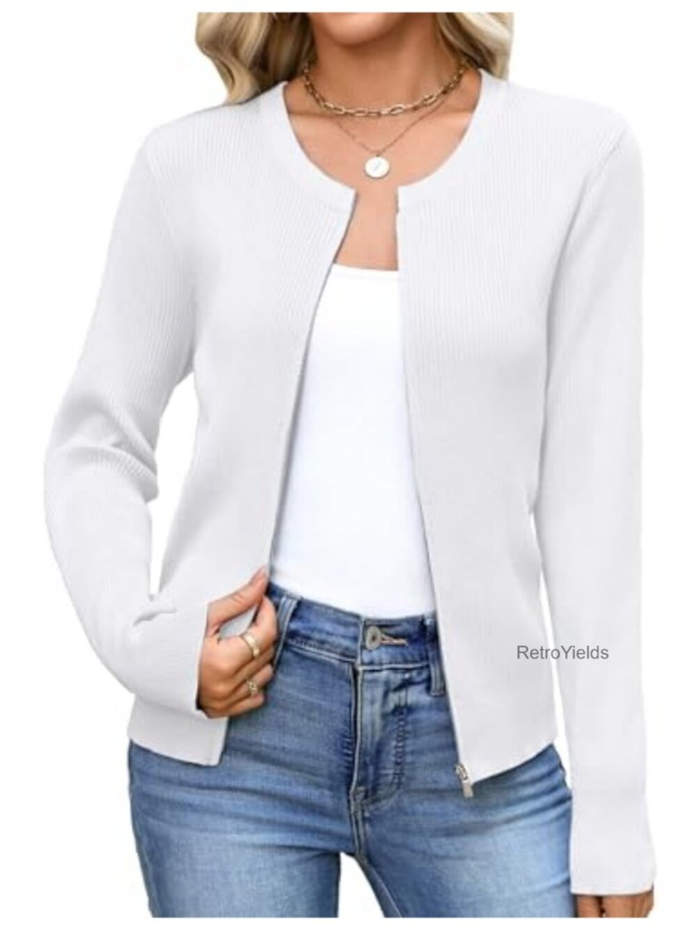 Women's Long Sleeve Zip Up Cardigan Lightweight Knitted Viscose Sweater